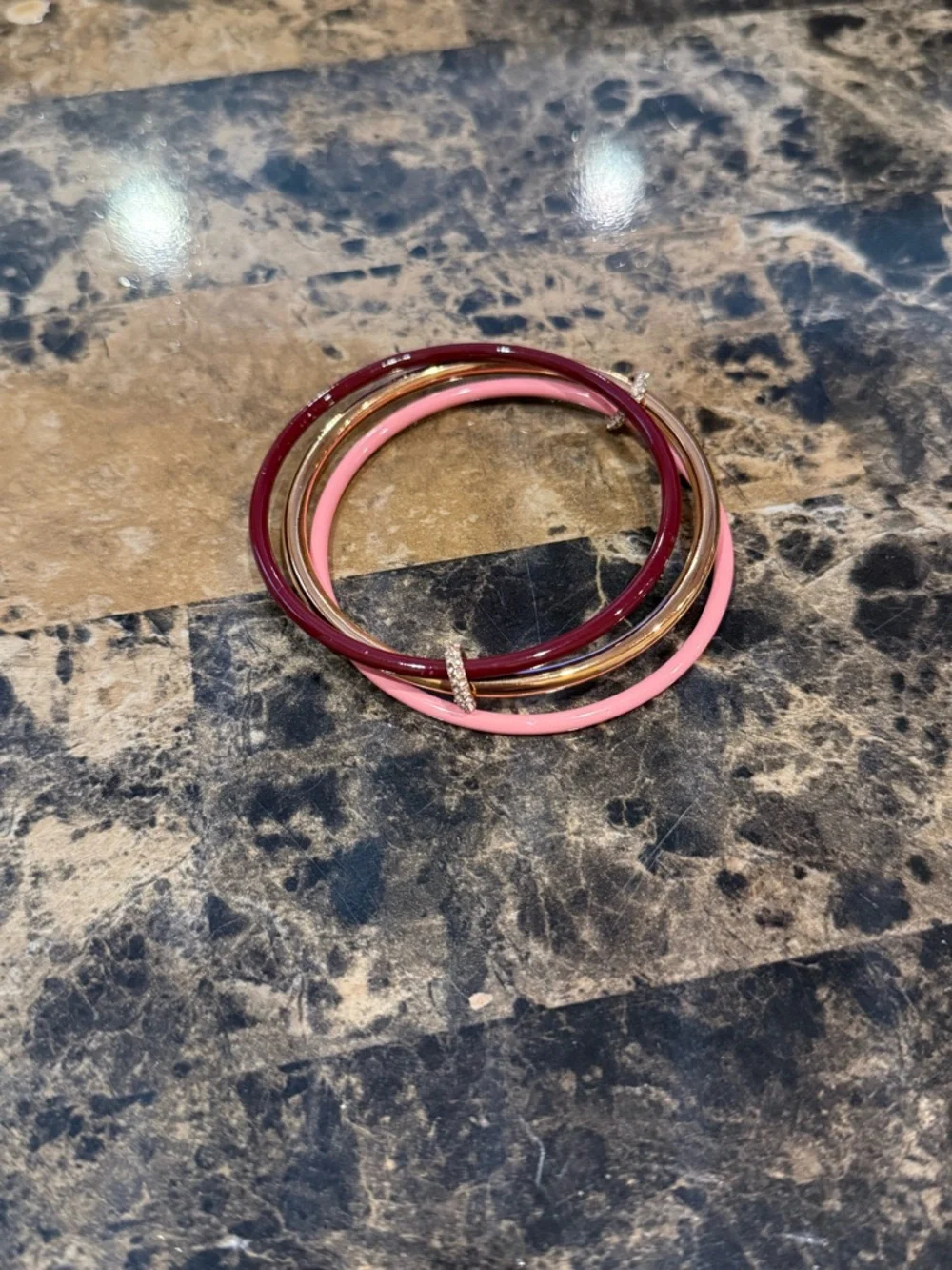 Kate Spade Interlocking Enamel Trio Bangle Set - Maroon/Pink/Gold -RARE - Picture 3 of 11